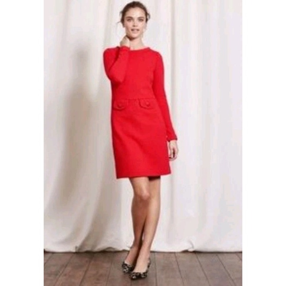 Boden Red Long Sleeve Jacquard Shift Dress Nordstrom Size 6 Chunky Knit